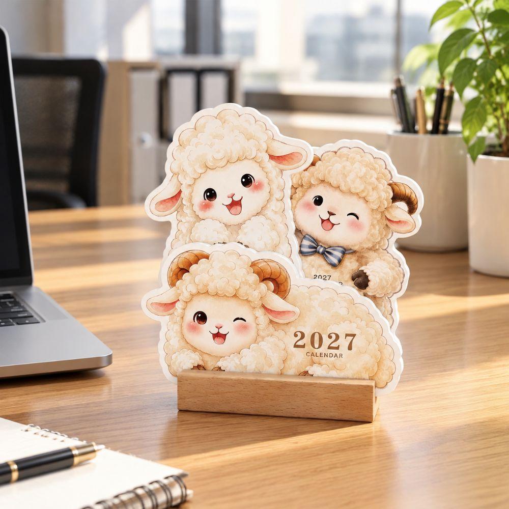 Solid Wood 2027 Desk Calendar Sheep Theme New Year Calendar Standing Table Calendar New Year Gifts