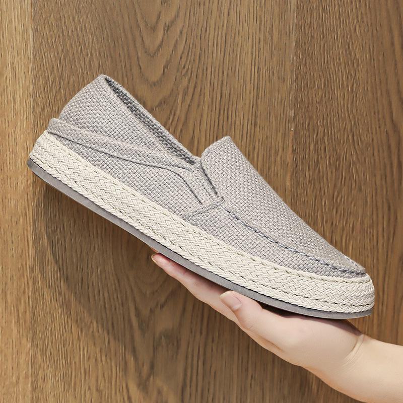 

2024 Мужские дышащие парусиновые туфли — летние повседневные, нескользящие, дезодорирующие, с мягкой подошвой, универсальные 39 серый