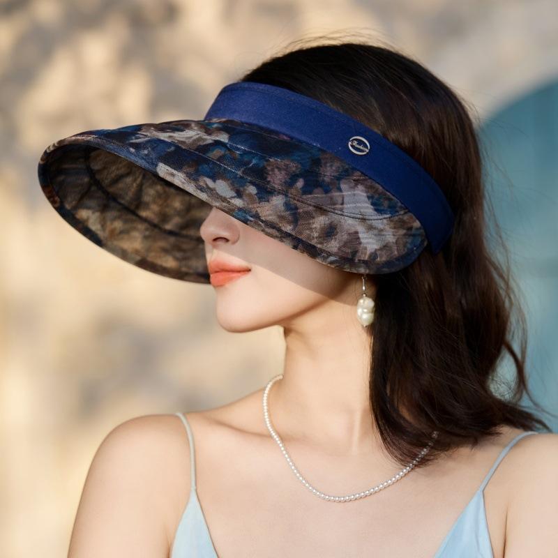 Temperamento Diseño Sentido Horquilla Ala Grande Sombrero de Sol de Copa Vacía Viaje al Aire Libre Anti-UV Cara Pequeño Sombrero de Sol