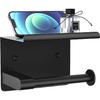 Matte Black Toilet Paper Holder with Shelf, Fits Mega Rolls, Rustproof Stainless Steel, Self Adhesive Wall Mount Toilet Paper Roll Holder, for