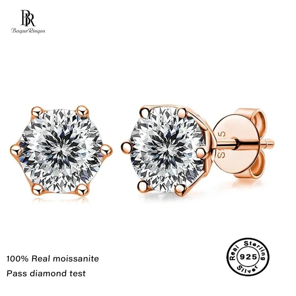Pendientes de botón de moissanita GRA de 0,5 ct-1 ct color D certificados Diamante creado en laboratorio Plata 925 Chapado en oro Joyería para bodas