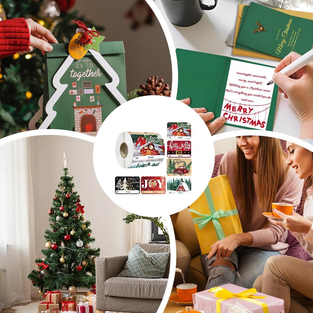 Christmas Name Tags Stickers 250 Piece Self-Adhesive Cute Decals Christmas Tag Stickers For Wrapping Paper Bags Stockings Tree