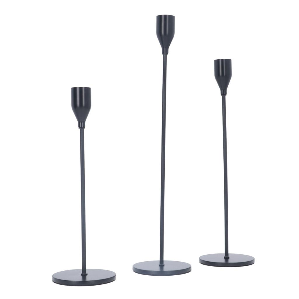 3 Seturi Suporturi Sfeșnice Negre Stil European de Lux Bază Rotundă Suporturi Sfeșnice Metal Negru
