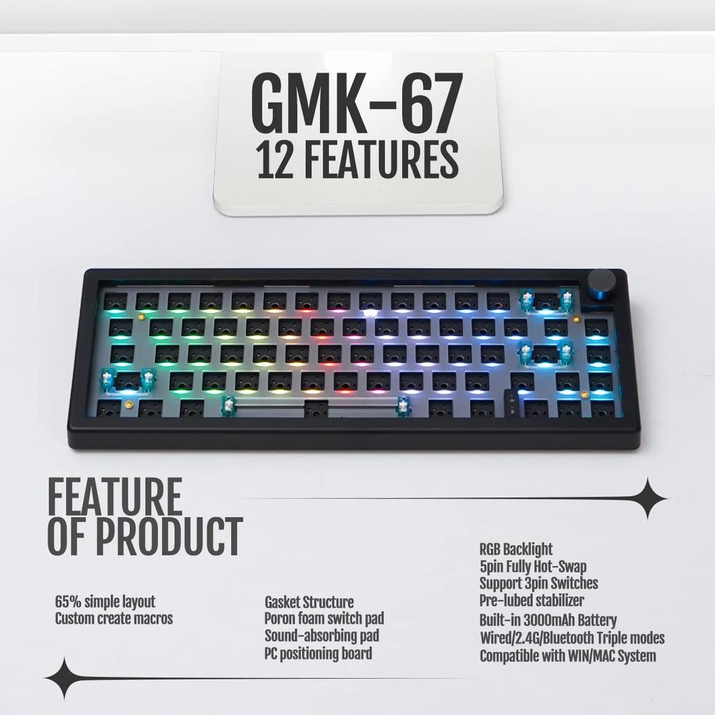GMK67 Gasket Mount Mechanische Tastatur Bluetooth EVA Matt Angepasste RGB-Tastatur Kompatibel mit Kit, Hot-Swappable 5.0/2.4G/Type-C Tri-Mode 65%