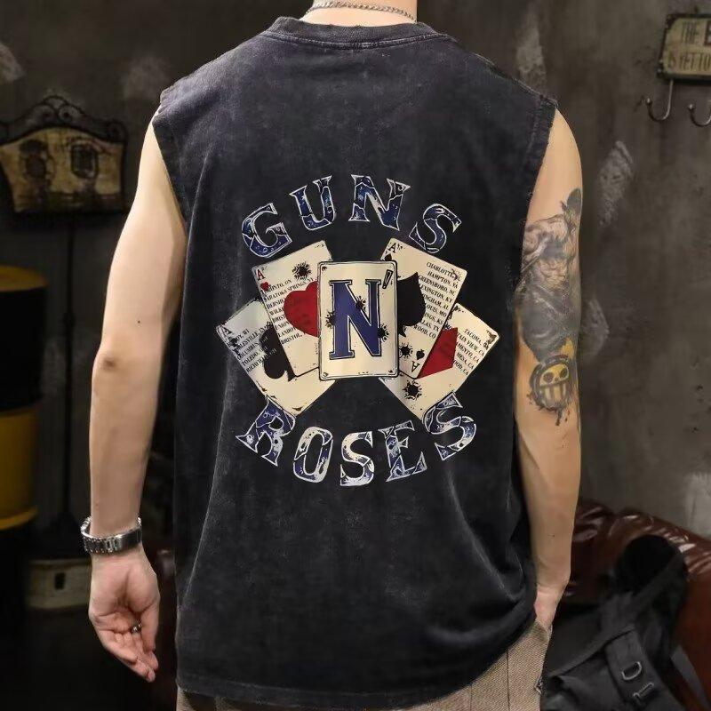 Male Students Casual Printed Undershirt Tops Hong Kong Style Trend Of Sleeveless Short-Sleeved Popular Simple Versatile Undershirt Shoulders