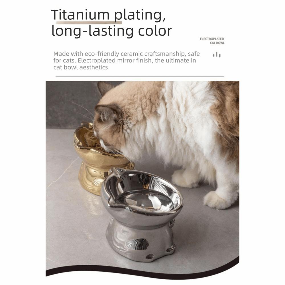Anti-Spill Ceramic Cat Bowl Cat Shaped Cat Water Bowl Elevated Pet Food Feeder Cat Drinking