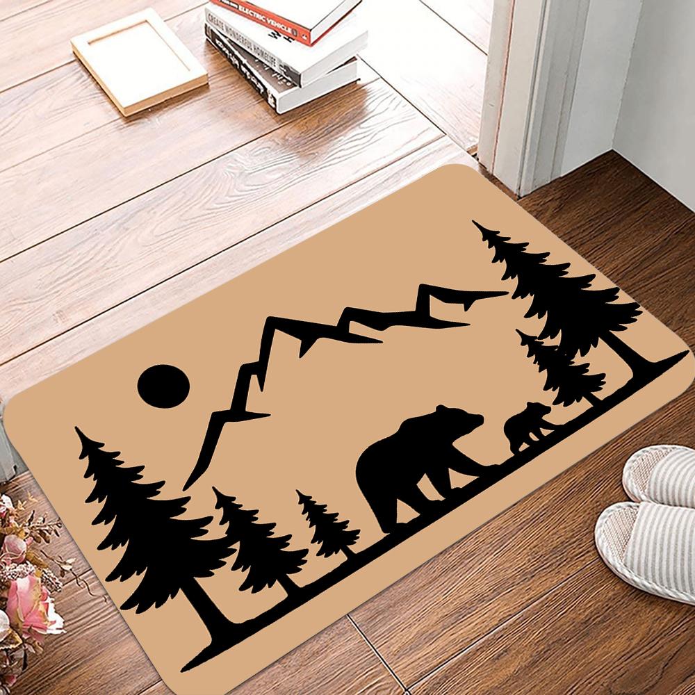 Rustic Bear Pattern Welcome Mat Anti-Slip Carpet For Bathroom Kitchen Bedroom Living Room Entrance Rug Home Decor Doormat