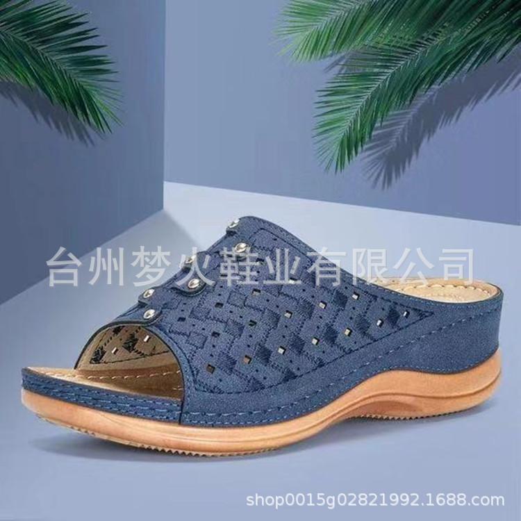 Casual sandals women's solid color platform carved women's slippers sandals