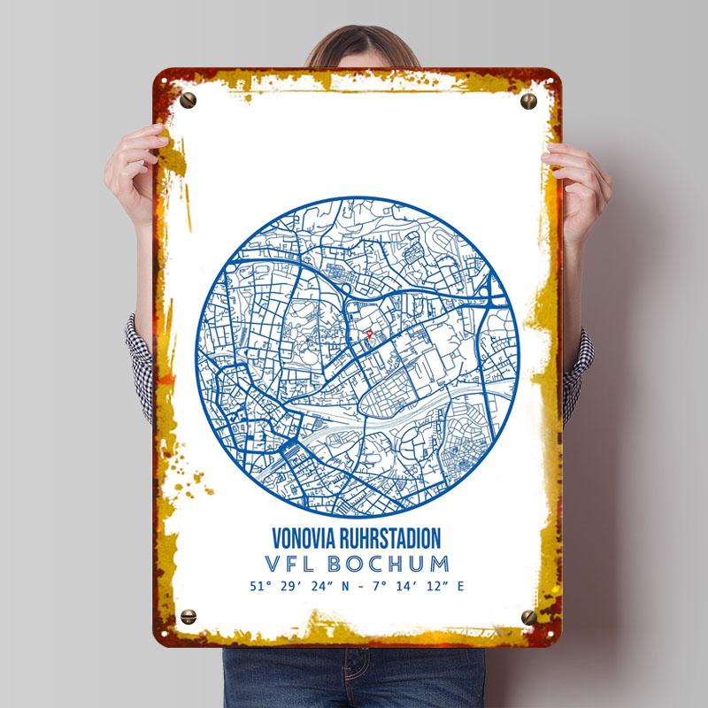 

VfL Bochum Stadium Tinplate Signs Map Poster Pictures Wall Decoration Items Custom Metal Sign for Wall Art Decoration Retro Room 7.9x11.8In(20x30cm)