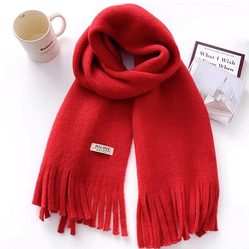 Imitation cashmere cloth label knitted scarf women's autumn and winter thickened warm versatile student couple wool circumference
