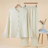10 pure cotton double-layer gauze pleated texture couple long-sleeved pajamas loungewear plain and elegant leisurely set