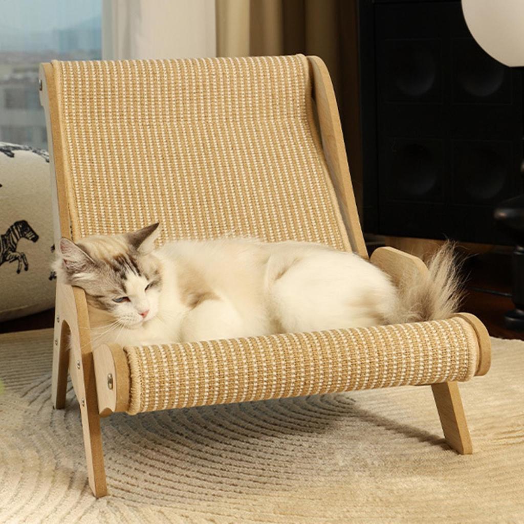Sisal Cat Chair Wooden Cat Lounge Chair Pet-Friendly Multi-Functional Cat Scratcher Cat Scratch Chair for Playing Cat Supplies