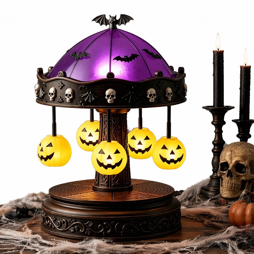Ghost Carousel Night Light Antique Copper Base Stained Glass LED Vintage Lamp Rechargeable Bedside Lamp for Home Bedroom Kitchen