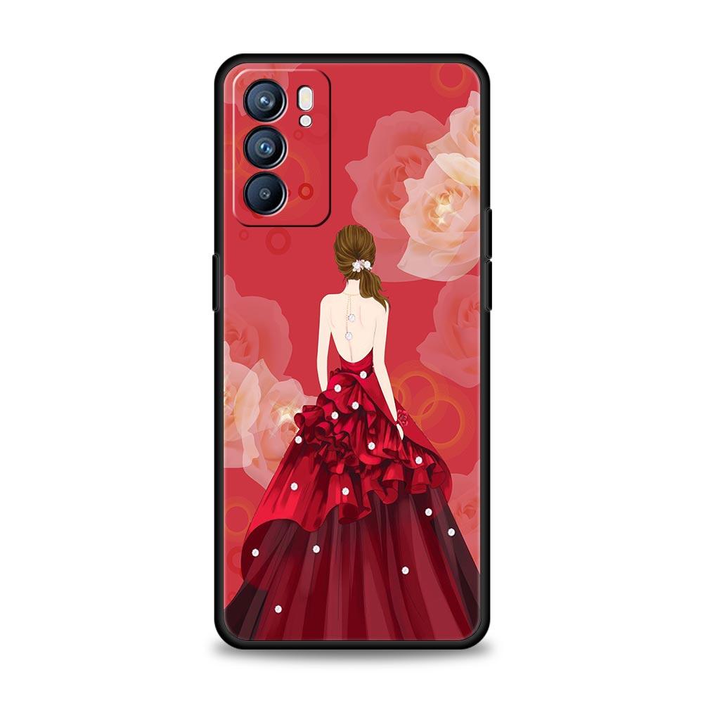 Fashion Pretty Girl Evening Dress Case For Oppo Reno14 Reno13 Reno12 11 F 10 Find X5 X9 Pro A54 5G A53 A9 A78 4G A80 A98 Cover
