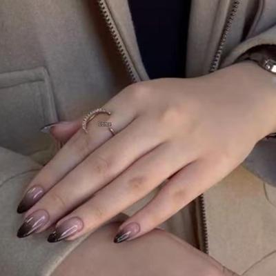 Y2K Black Gradient Press-On Nails - Short Almond Shape, French Design, Cool & Spicy Nail Art