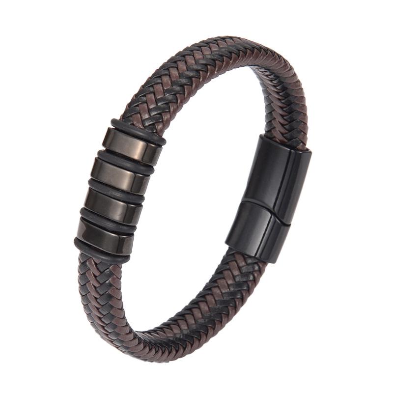 Anti-static Wristband - Men's Stainless Steel Leather Retro Style Magnetic Woven Anti-static Wristband
