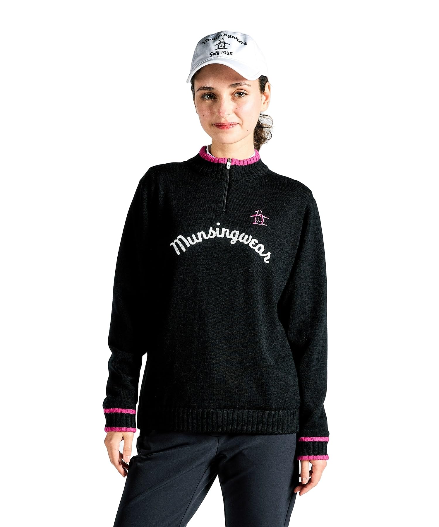 

Sweater Half Zip Chain Embroidery Windproof Hand Washable Golf MG4FST81L BK00 [Munsingwear] Women s (Black)