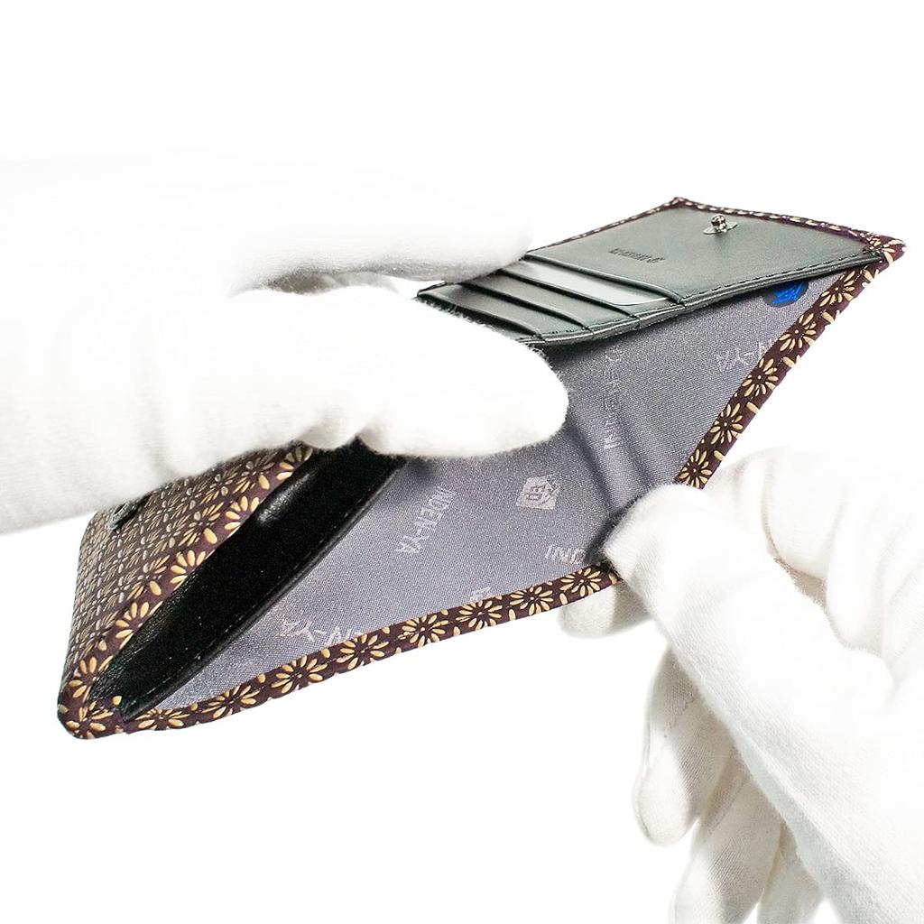 Inden Billfold Coin Purple with White Diamond Chrysanthemum [Inden-ya] Bi-fold Wallet, H, Box-type Purse, Deerskin, Lacquer, Pattern, 2204-16-017