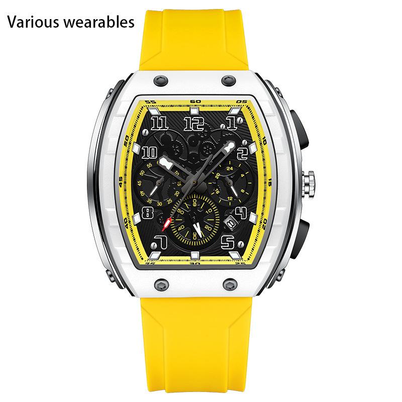 New Wine Barrel Square Quartz Watch Men's Simple Leisure Three Eyes Six Needle Men's Watch Calendar Waterproof Watch