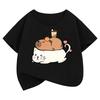 Cute Cat Capybara Kids Tshirts Summer Short Sleeve Tees Cartoon Boys Girls Clothes Kawaii Kitten Tops Y2K Children T-shirt