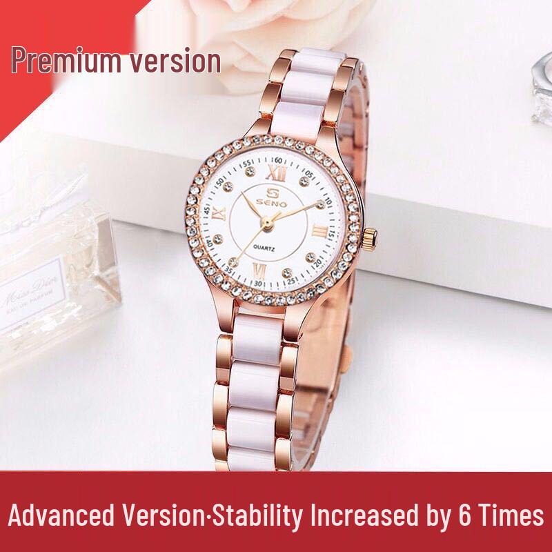 

Chenno Ceramic Women s Diamond-Studded Quartz Watch - Fashionable, Waterproof