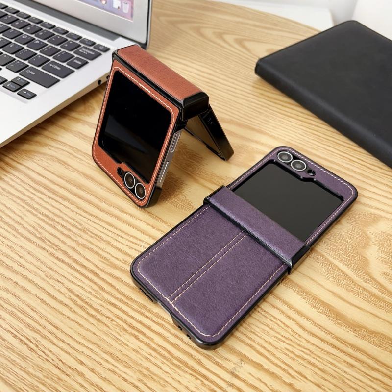 Luxus Kalbsleder PU Leder Linienstruktur Faltbare Handyhülle für Samsung Galaxy Z Flip 6 5 4 3 5G Linsenschutz Matt Stoßfeste Hülle