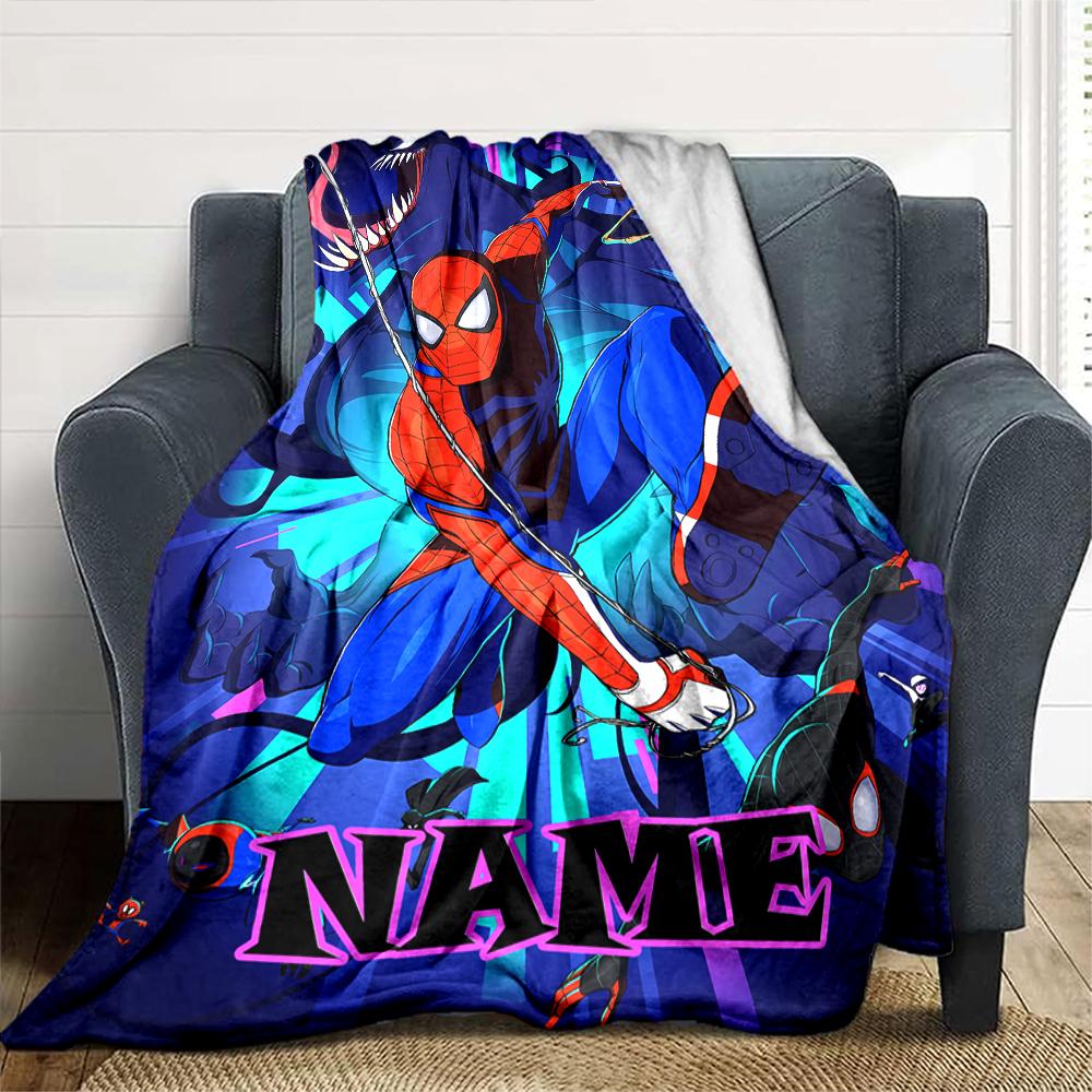 Customiz Name Personality Spider-Man Blanket Soft &Warm Sofa Office Bed Travel Lunch Break Blanket, Gift Suitable All Seasons
