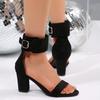 Fashion Summer New Block Heel Sandals Women's Round Toe Open Toe Metal Buckle Strap Anti-slip Wear-resistant High Heels