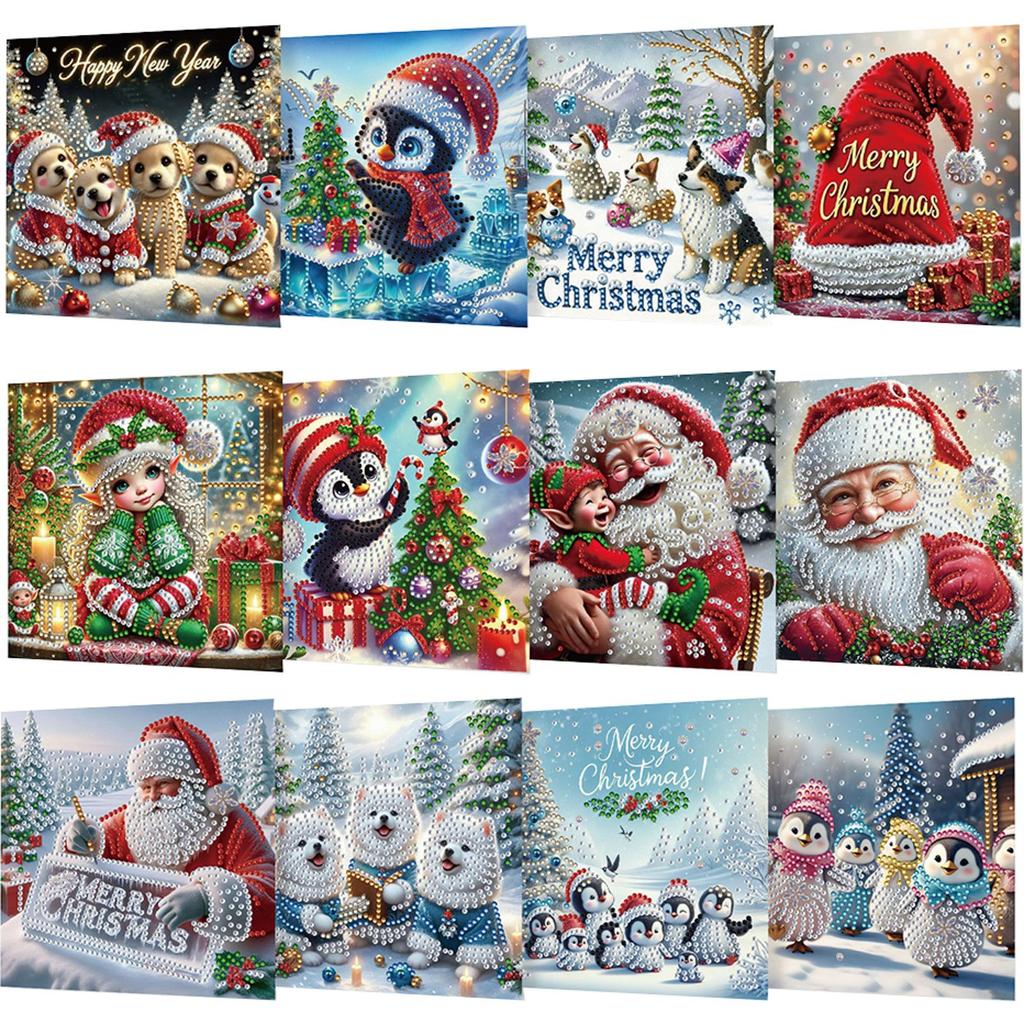 12PCS DIY Diamond Art Greeting Cards Flower Pattern Diamond Art Handmade Cards for Christmas Birthdays Thanksgiving and Holidays