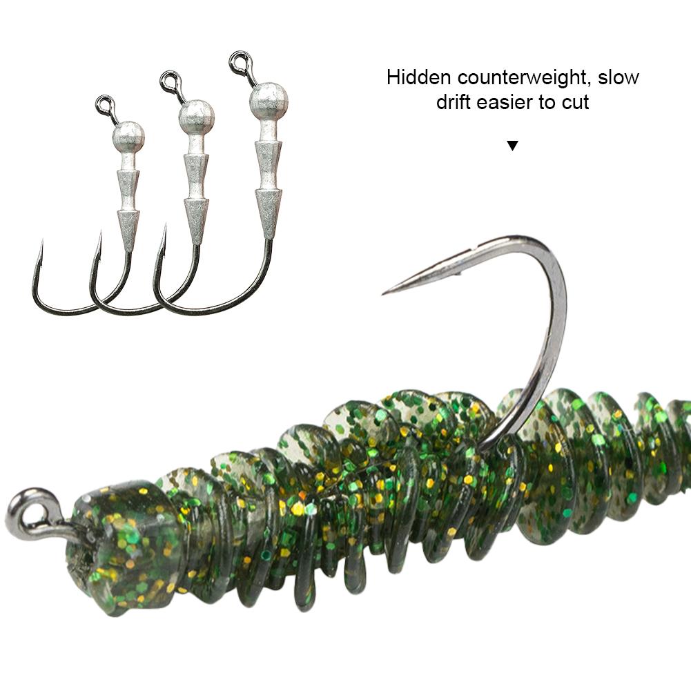 5Pcs Anti Slip Weighted Worm Fishing Hooks Tackle Outdoor Fishing Hook Jig Head Hooks for Soft Plastics Lures Barbed Crank Hooks