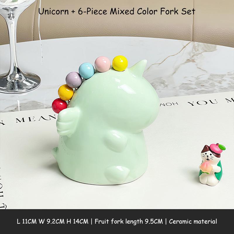 Crab-Shaped Fruit Fork Set With Ceramic Holder Stainless Steel Dessert Forks And Cute Storage Jar Kit For Elegant Serving