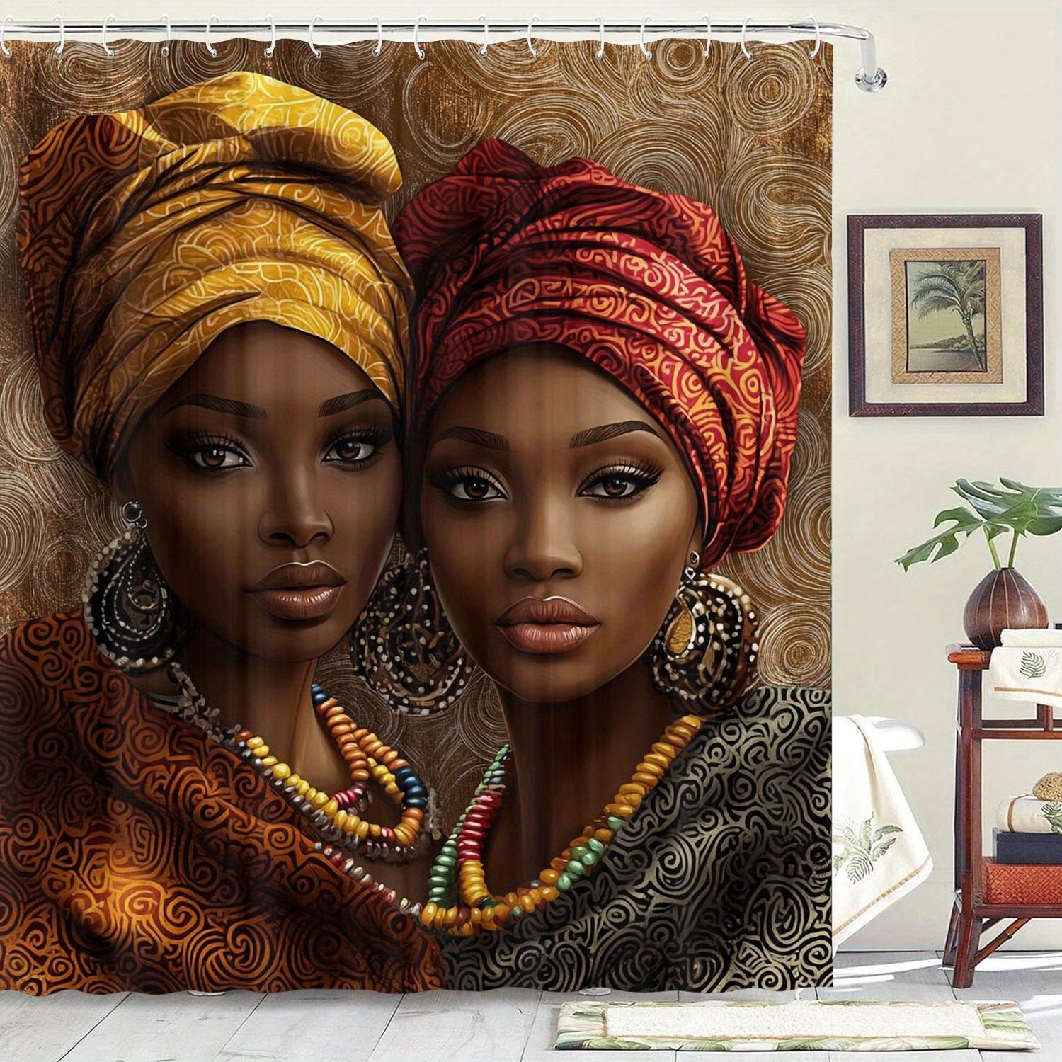 

African Women Shower Curtain Traditional Headwrap Art Black Beauty Culture Decor Waterproof Bath Curtain W60H190(CM)-1 Pcs