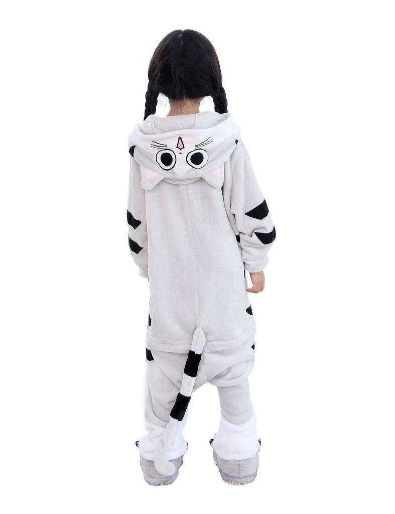 Dorawithme Cat Kigurumi Pajamas for Kids, Animal Cosplay Costume for Halloween and Christmas, Unisex (120cm)
