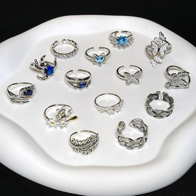 Niche Design Butterfly Rose Blue Zir*****Pen Ring Stacked With Personalized Light Luxury High-End Ring Woman