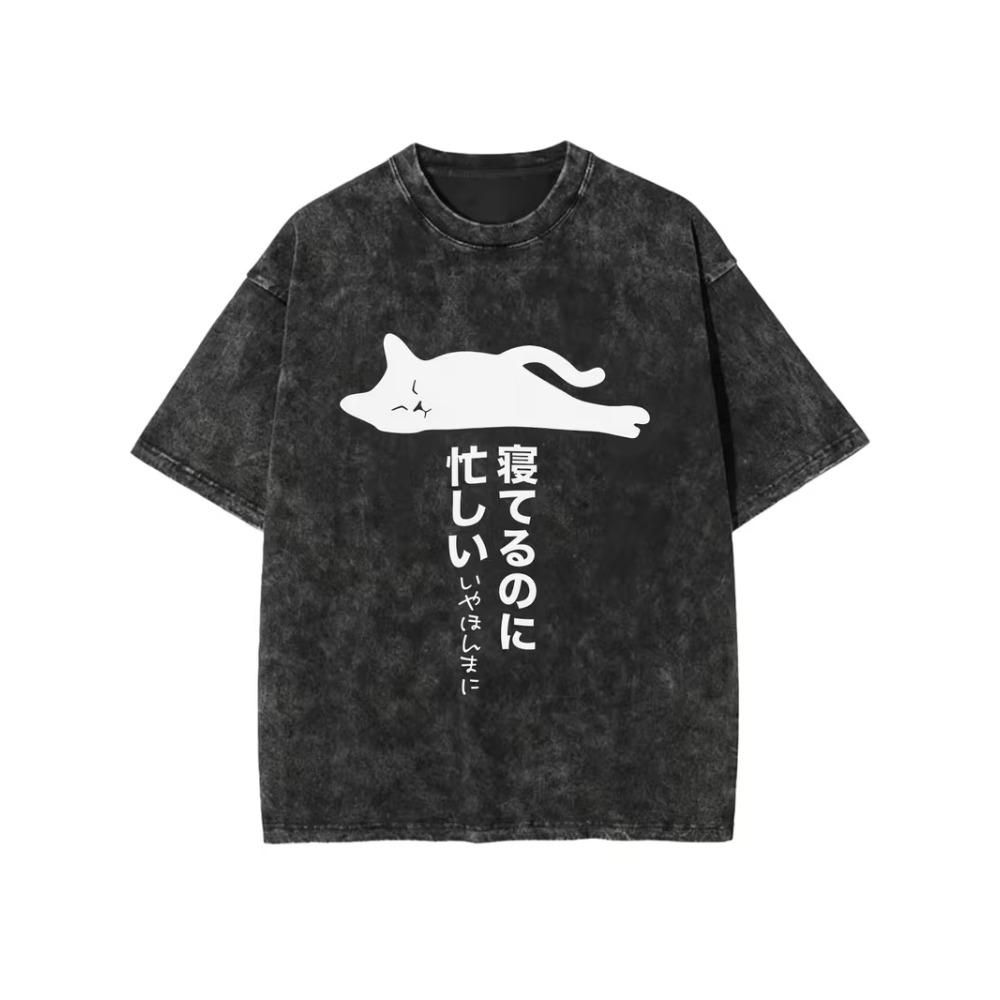 Vintage Cartoon Cat T-Shirt Minimalist Animal Graphic Tee Men’s Women’s Oversized Crew Neck Short Sleeve for Casual Outings Daily Wear Cool Top