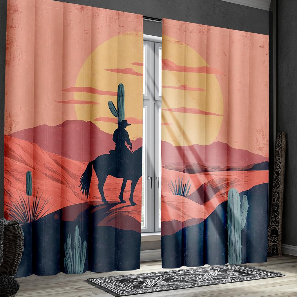2pcs Retro Western Curtains   Farmhouse Cowgirl Blackout Window Drapes for Bedroom Living Room Decor