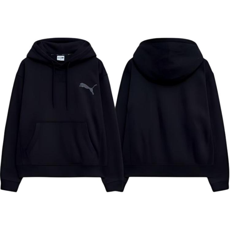 Puma Logo Embroidered Loose Fit Hooded Pullover Drop Shoulder Long Sleeve Sweatshirt Men Sweatshirt Black 940900-01