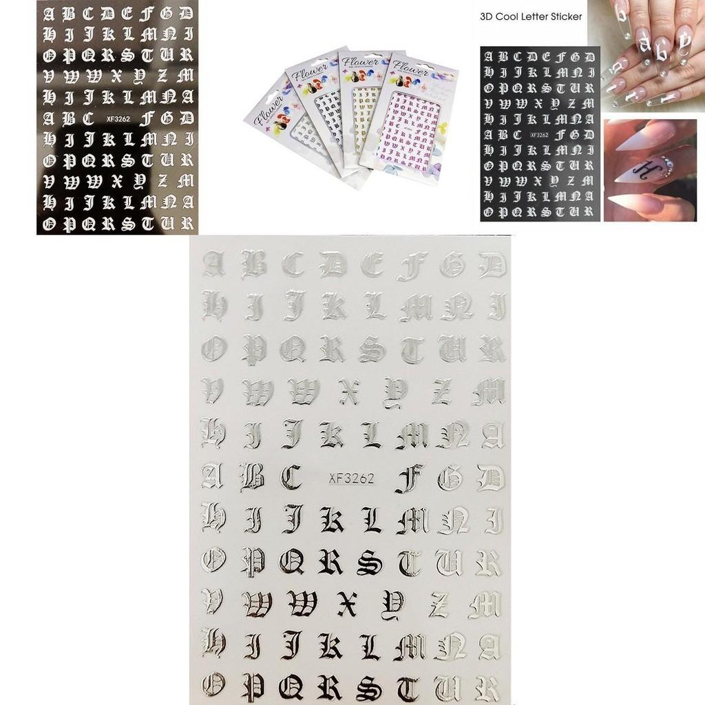 Adesivi alla moda per Nail Art 3D con Disegni di Lettere dell'Alfabeto Latino Romano e Inglese