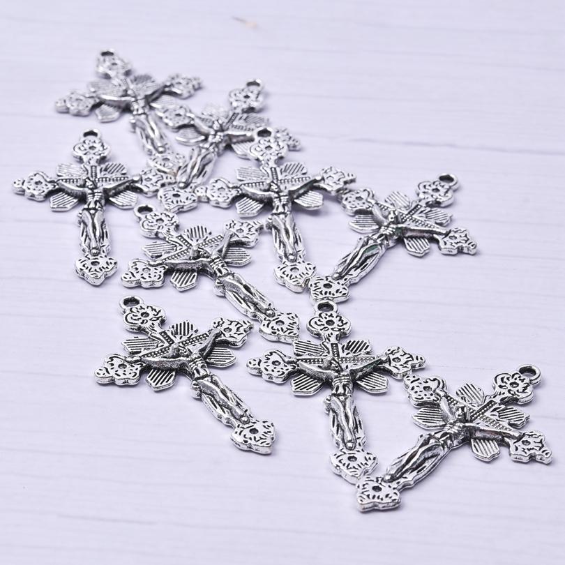 5pcs Silver Color Cross Pendant For Women Men Accessories Crosses Charm Handmade Earring Necklace Anklet Supplies Christ Pendant
