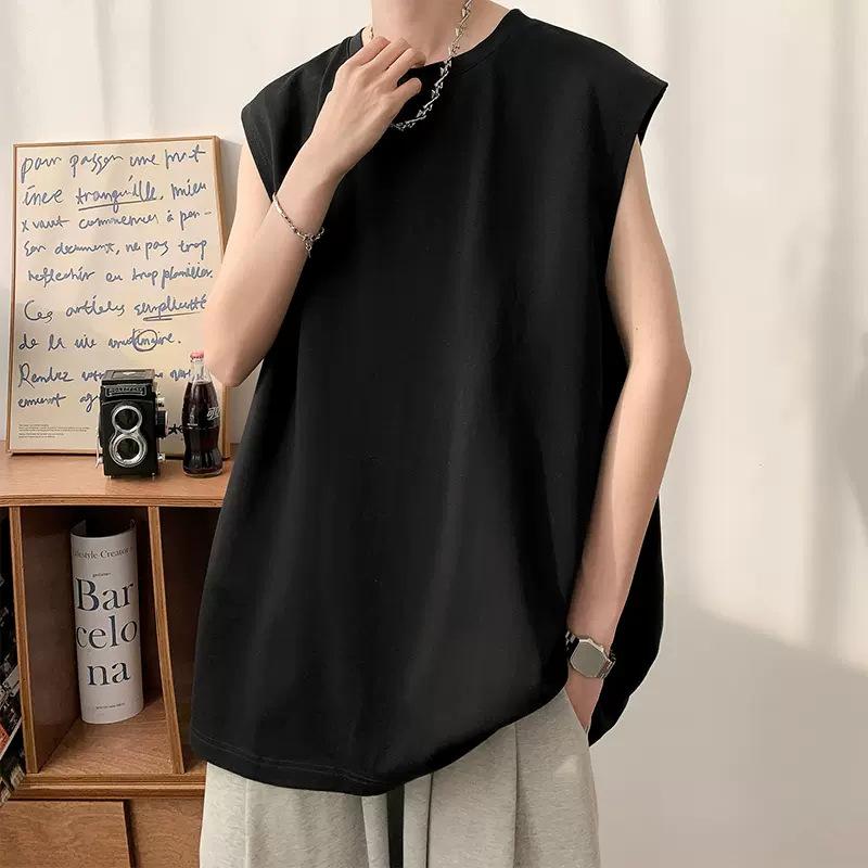 Men's Summer American-Style Sports Tank Top: Oversized, Loose-Fit, Solid Color, Minimalist, Casual, Sleeveless T-Shirt