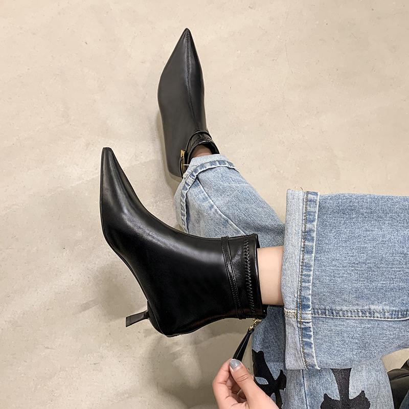 

Fashion Winter New Ankle Boots Women High Heels Pointed Toe Shoes 2025 Luxury Brand Dress Shoes Chelsea Boots Fad Mujer Botas 35 чёрный