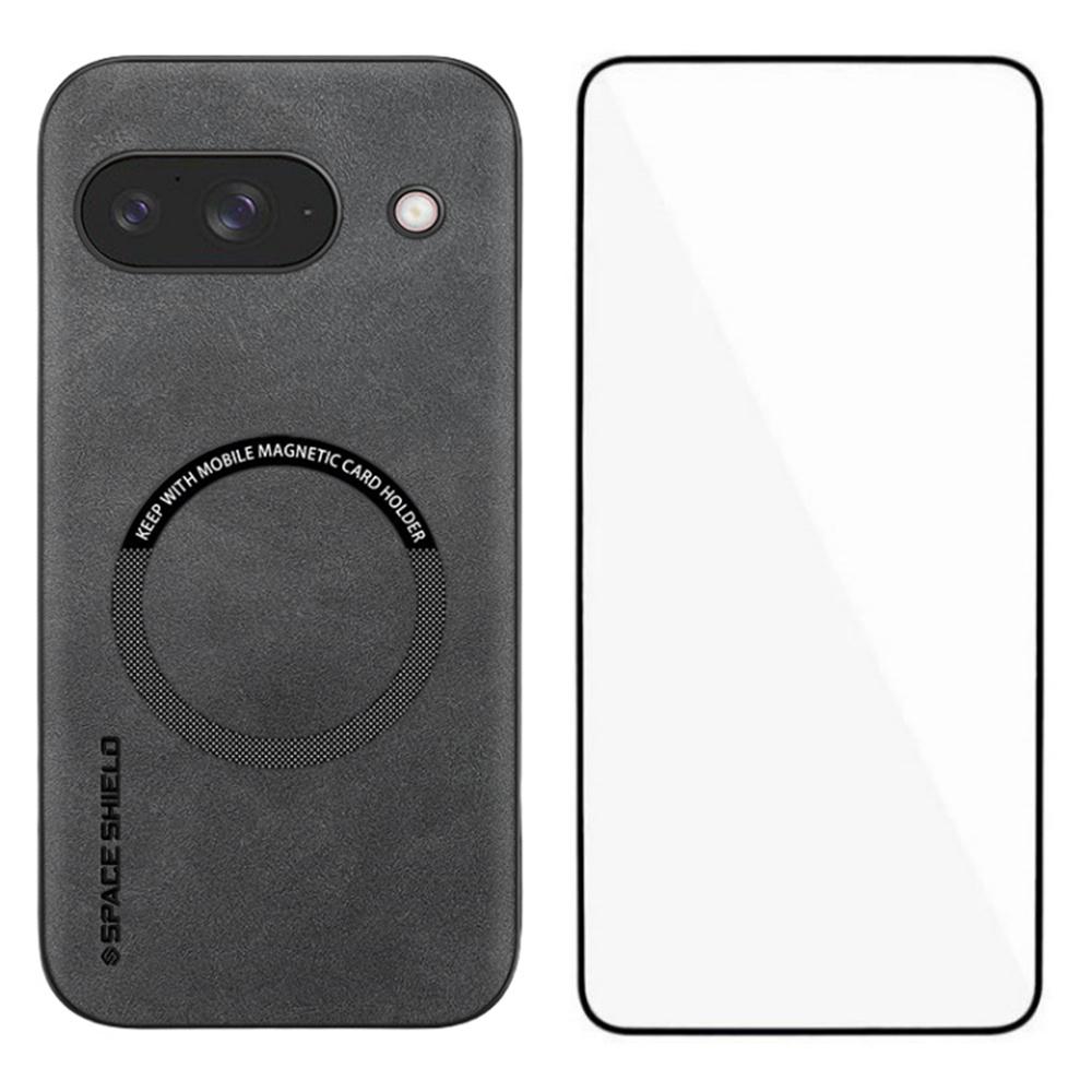 

WANLONFENG YBP Series For Google Pixel 9a Magnetic Case with Tempered Glass Film PU Leather+TPU Phone Cover Large Cutout Grey