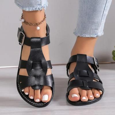Fashion Shoes for Women 2024 Hot Sale Rome Women's Sandals Outdoor Beach Sandals Women Buckle Strap Flat with Plus Size Ladies Shoes