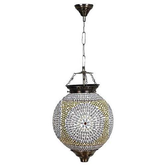 Big Size Spherical Shaped Glass Pendant/hanging Lamp for Living & Home Decoration Turkish Lamp (Multicolour, Bulb Not Included); Made In India