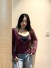 Chic Lace Splice V-Neck Slim Fit Long-Sleeve Two-Piece Top for Early Spring