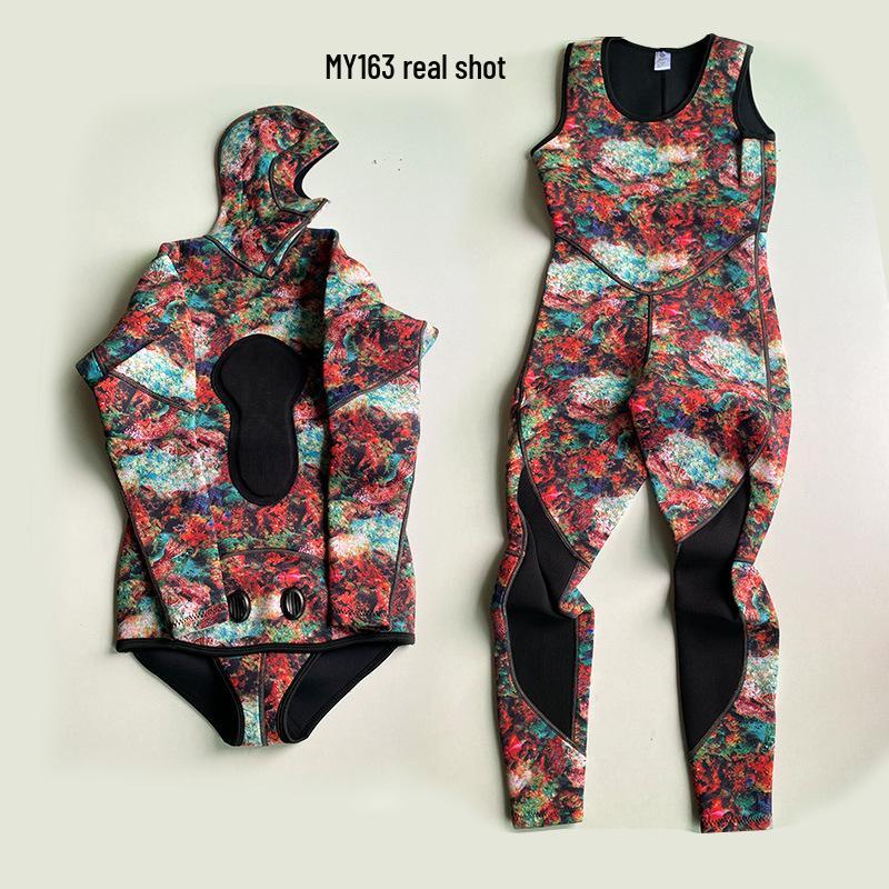 3MM Camo Neoprene Two-Piece Hooded Diving Wetsuit for Cold Protection