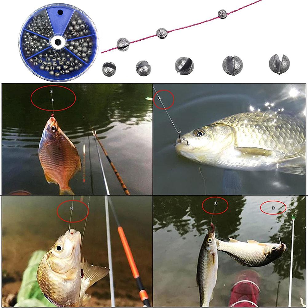 205ks Rybářské závaží Sinkers with Storage Box 5 velikostí Sortiment Box Rybářské příslušenství (0,2 g/0,28 g/0,38 g/0,5 g/0,8 g)