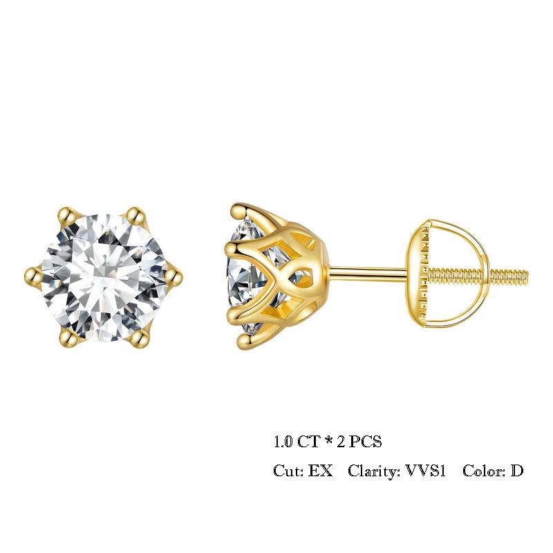 BAMOER Moissanite Stud Earrings, D Color Brilliant Round Cut Lab Created Diamond 925 Silver Earrings Gold Plated for
