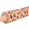 35*5cm Christmas Embossing Rolling Pin Baking Cookies Biscuit Fondant Cake Dough Engraved Wooden Roller Reindeer Elk Snowflake