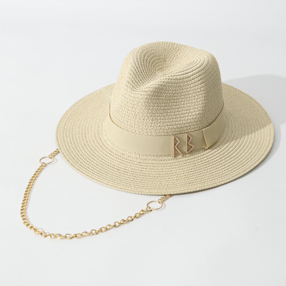 

Summer Straw Fedora with Ribbon Decoration, Elegant Women s Travel Beach Sun Hat, Party Dress Chapeau Femme M 56-58cm бежевый